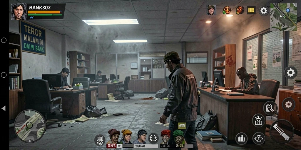 Screenshot dari gameplay horor BANK303 yang menegangkan