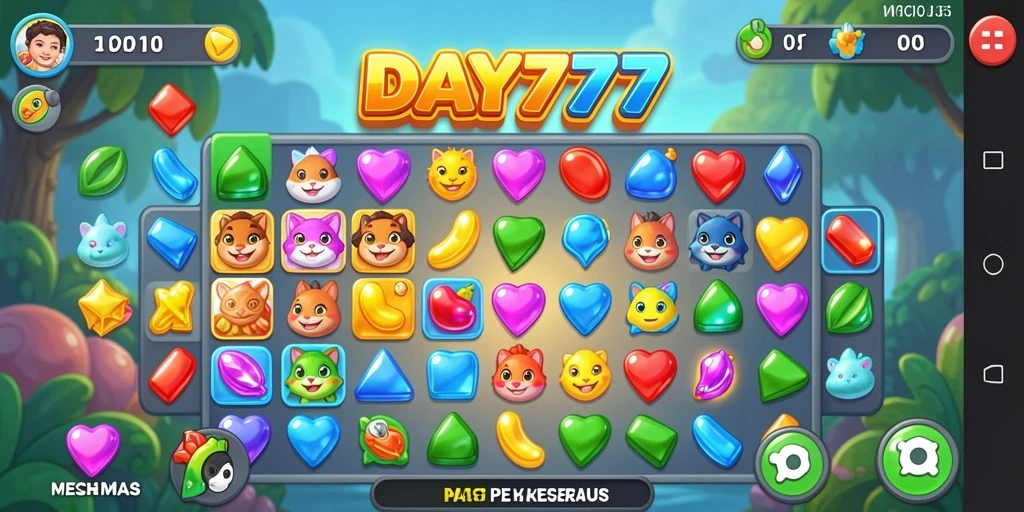 Tampilkan gameplay Match-3 yang seru dan penuh warna.