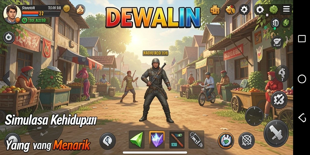 Screenshot gameplay DEWALIN yang menampilkan interaksi karakter dalam simulasi.