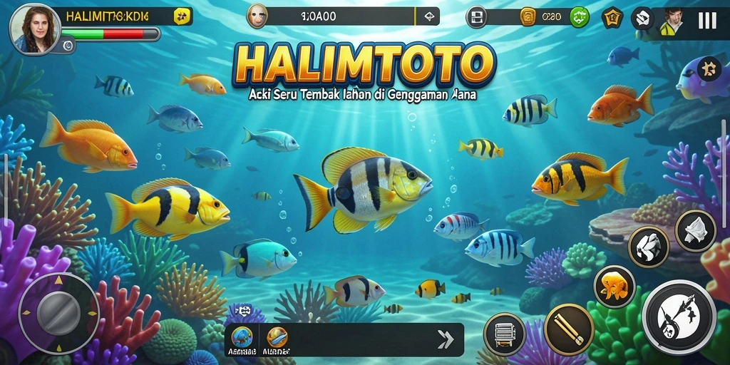 Gameplay seru HALIMTOTO dengan aksi tembak ikan yang mendebarkan.