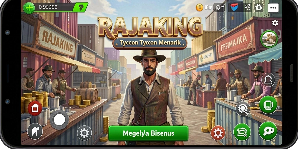 Tampilan gameplay RAJAKING yang menunjukkan manajemen bisnis yang seru.
