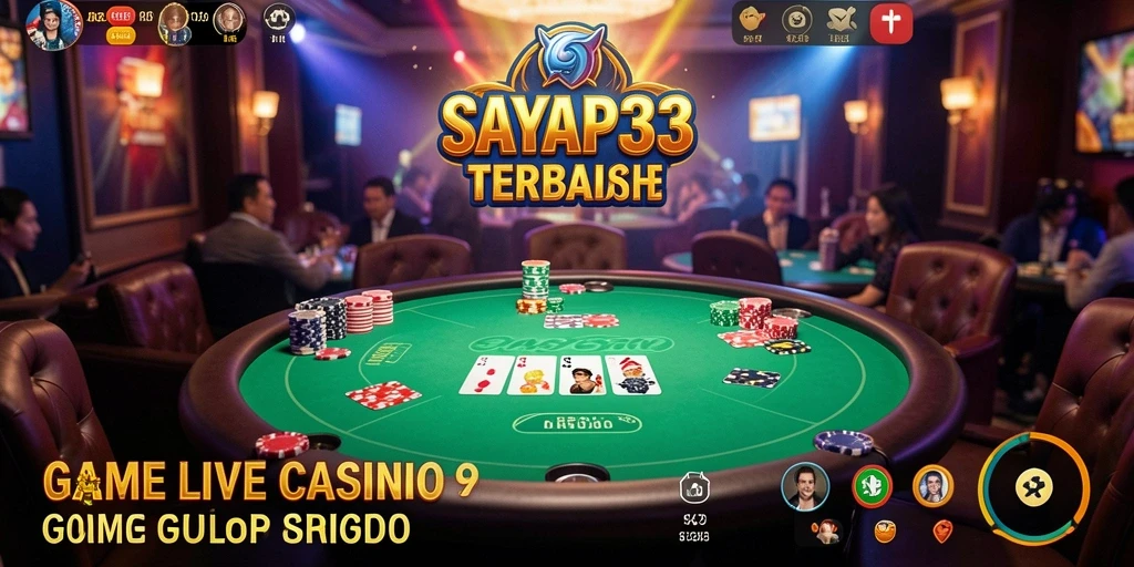 Tangkapan layar gameplay SAYAP33 dengan dealer langsung dan pemain interaktif.